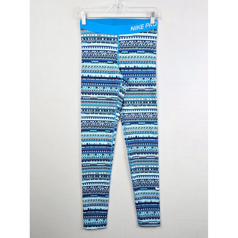 Nike Pro Geometric Print Blue Black White Leggins M